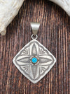 Flagstaff Stamped Sterling Diamond Shaped Pendant With Turquoise Center