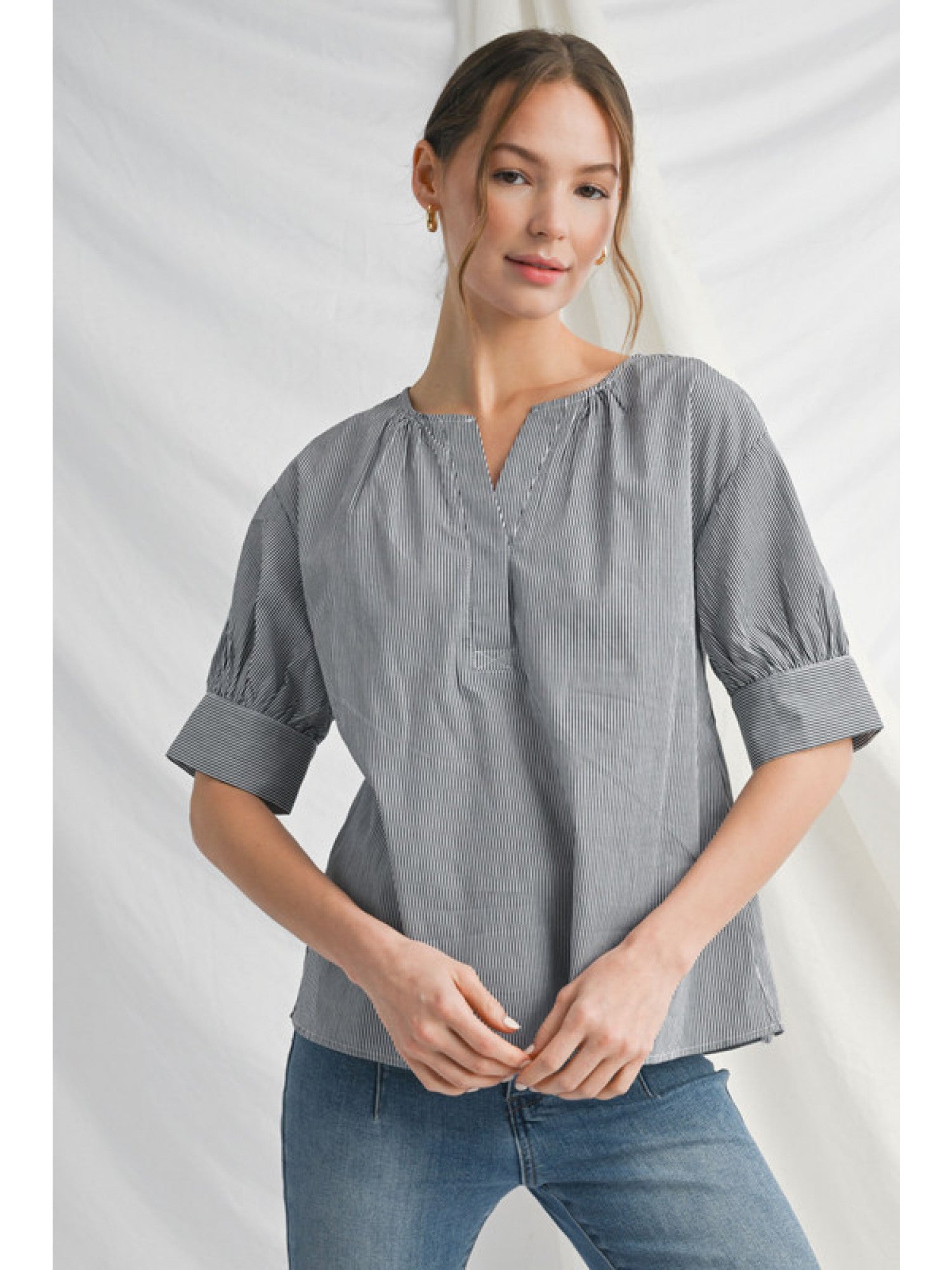 Janet Striped V-Neck Blouse