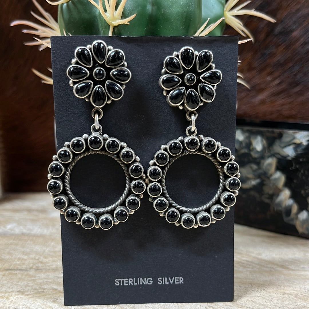 Black Onyx Daisy Sterling Earrings