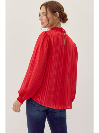 Red Textured Striped Top