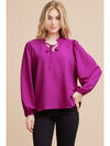 Solid Top with Frilled Self-Tie Neck Blouse