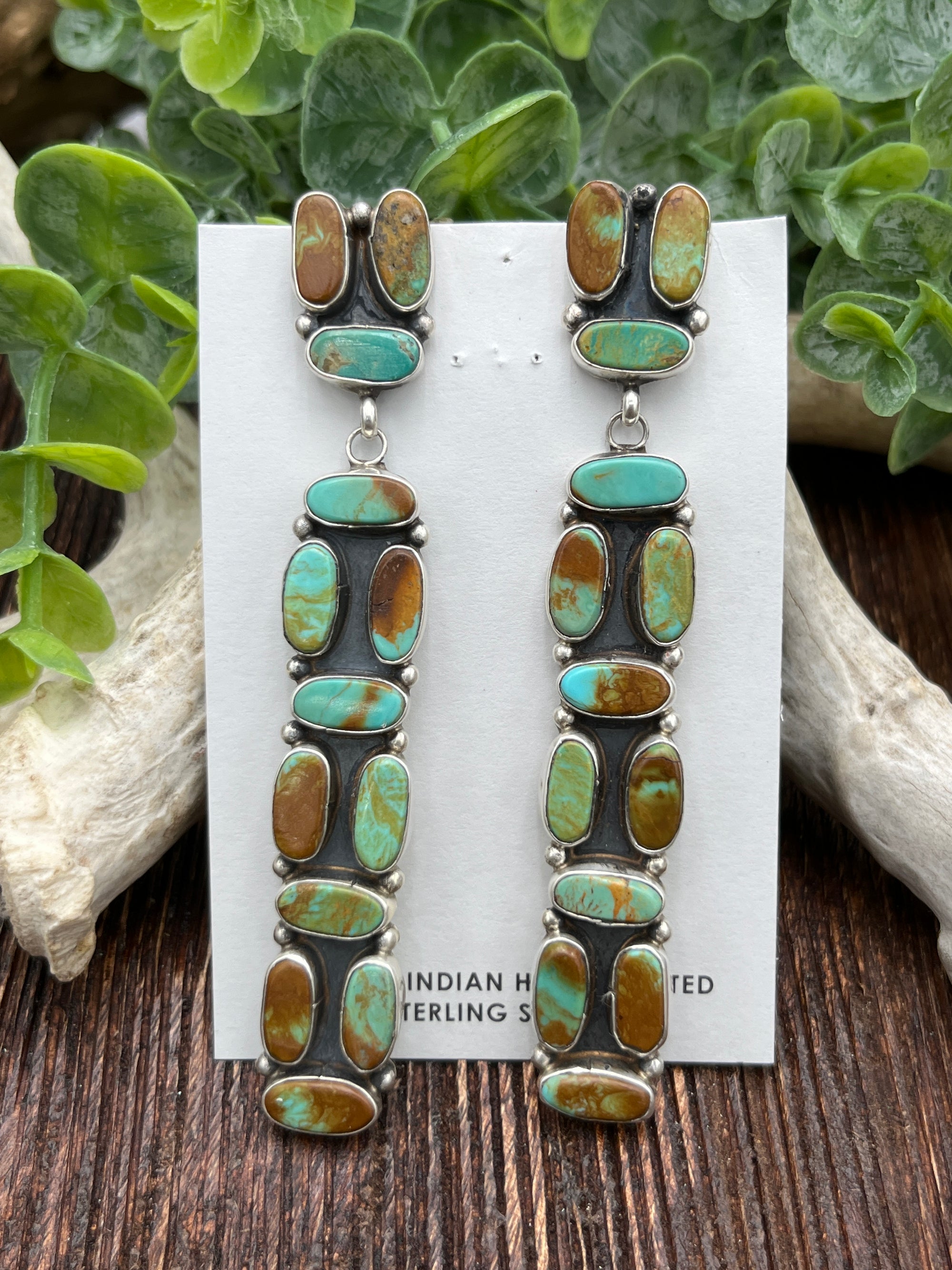 Jenga Stacked High Turquoise Post Earrings - 3.75"