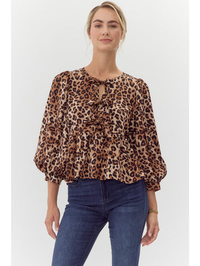 May Leopard Print Bow Tie Blouse