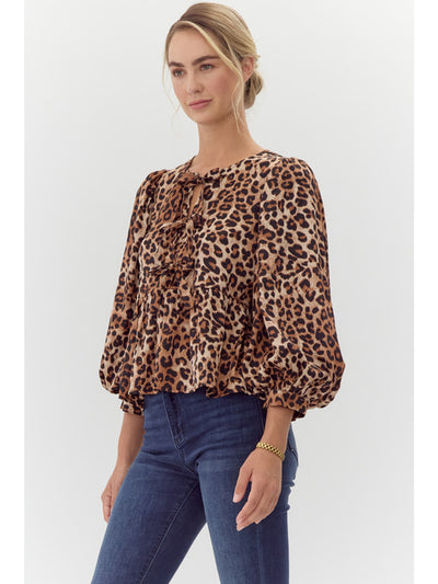 May Leopard Print Bow Tie Blouse