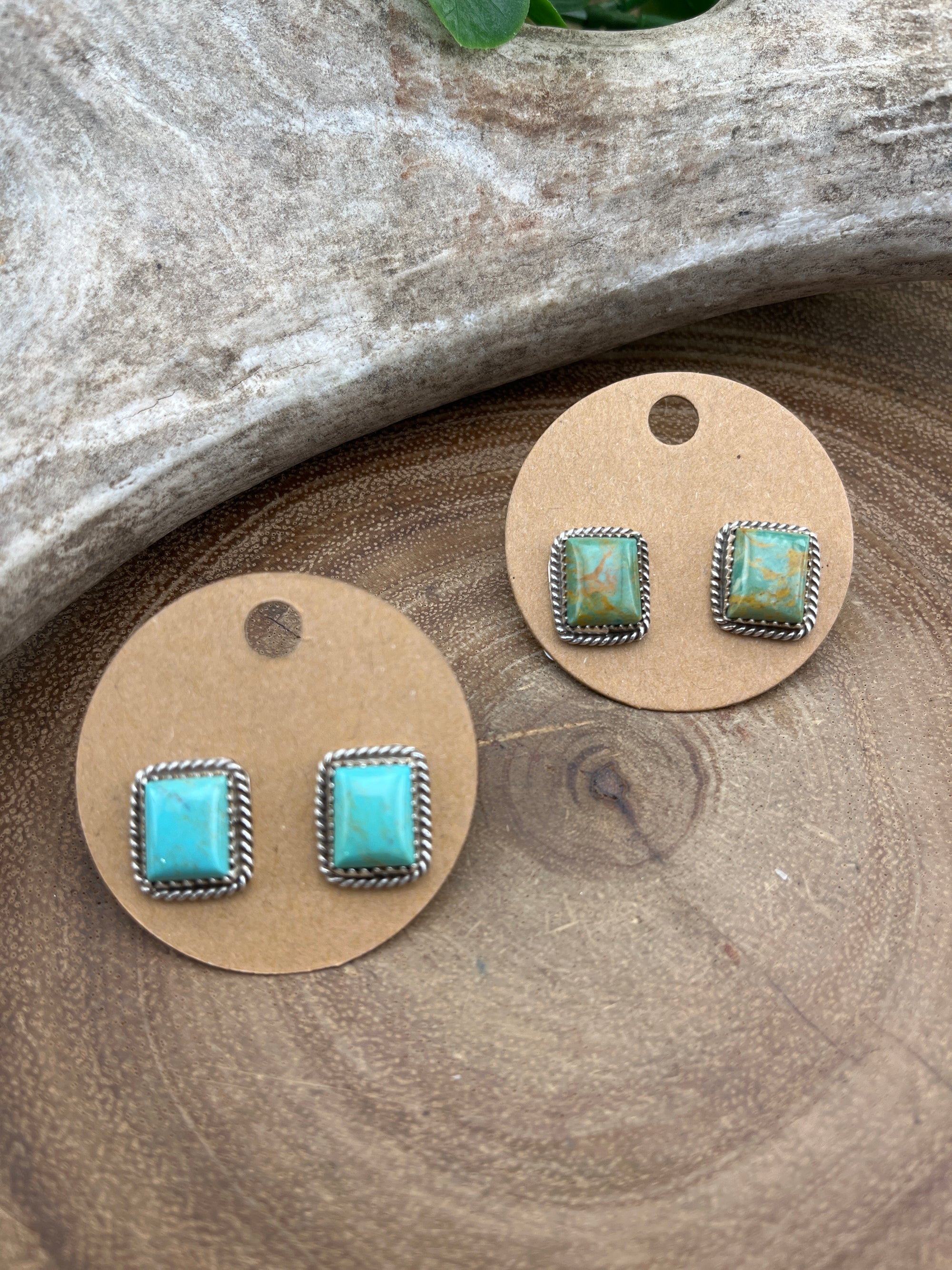 Restful Sterling Kingman Turquoise Rectangle Earrings - .5"