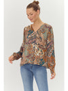 Cali Teal Print Blouse