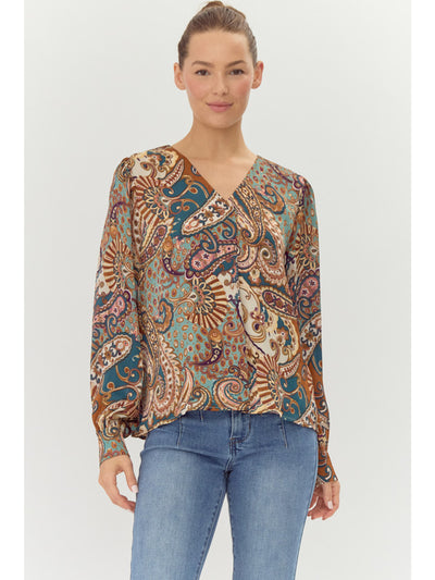 Cali Teal Print Blouse