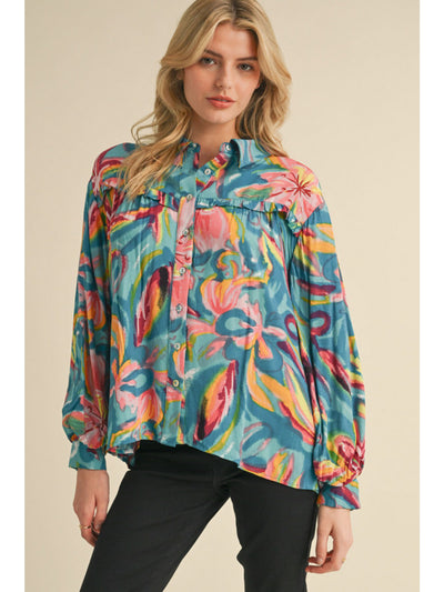 Teal Mix Printed Blouse