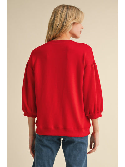 Codi Solid Peasant Sleevses Sweatshirt