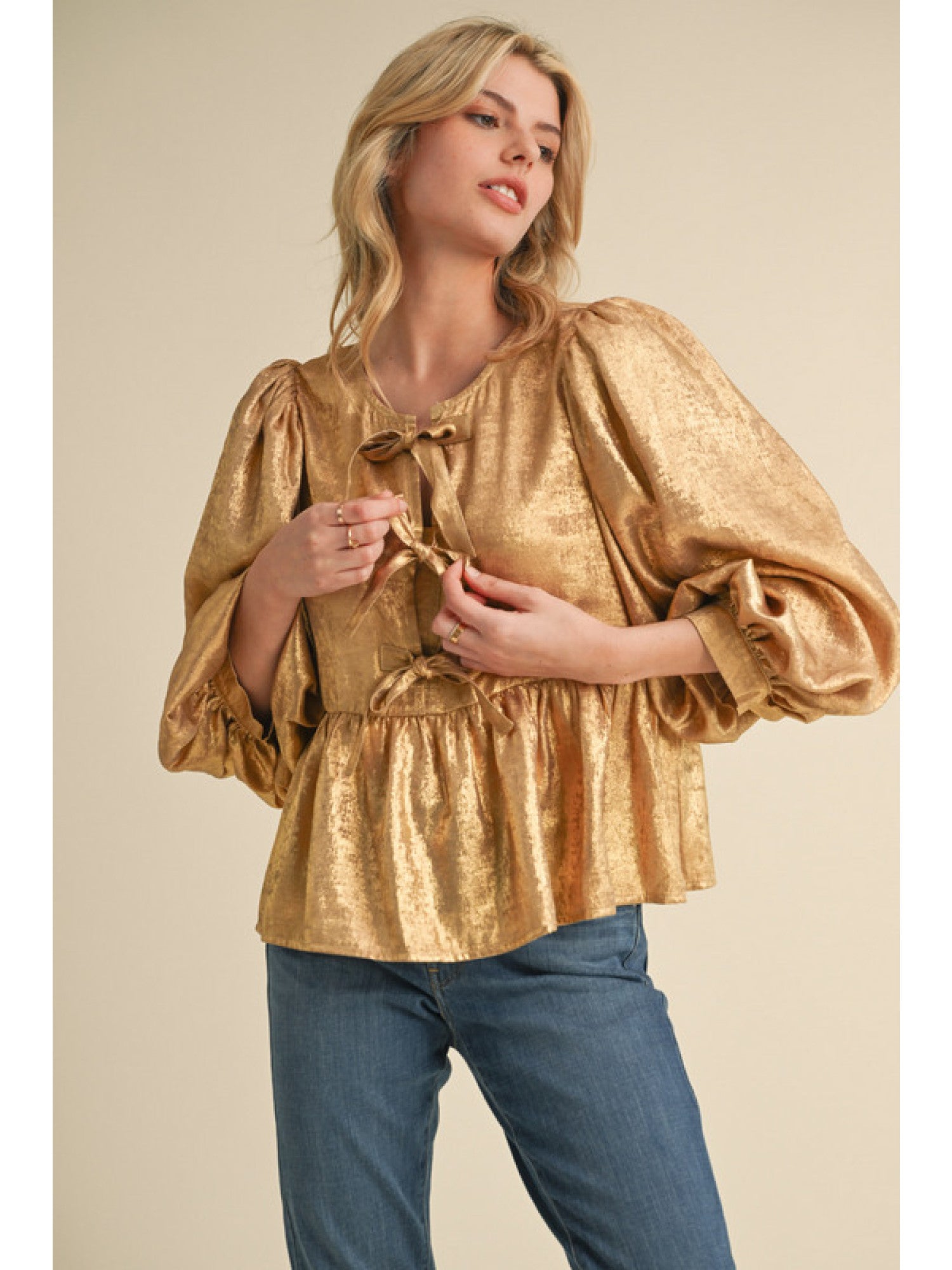 Lively Metallic Triple Bow Top