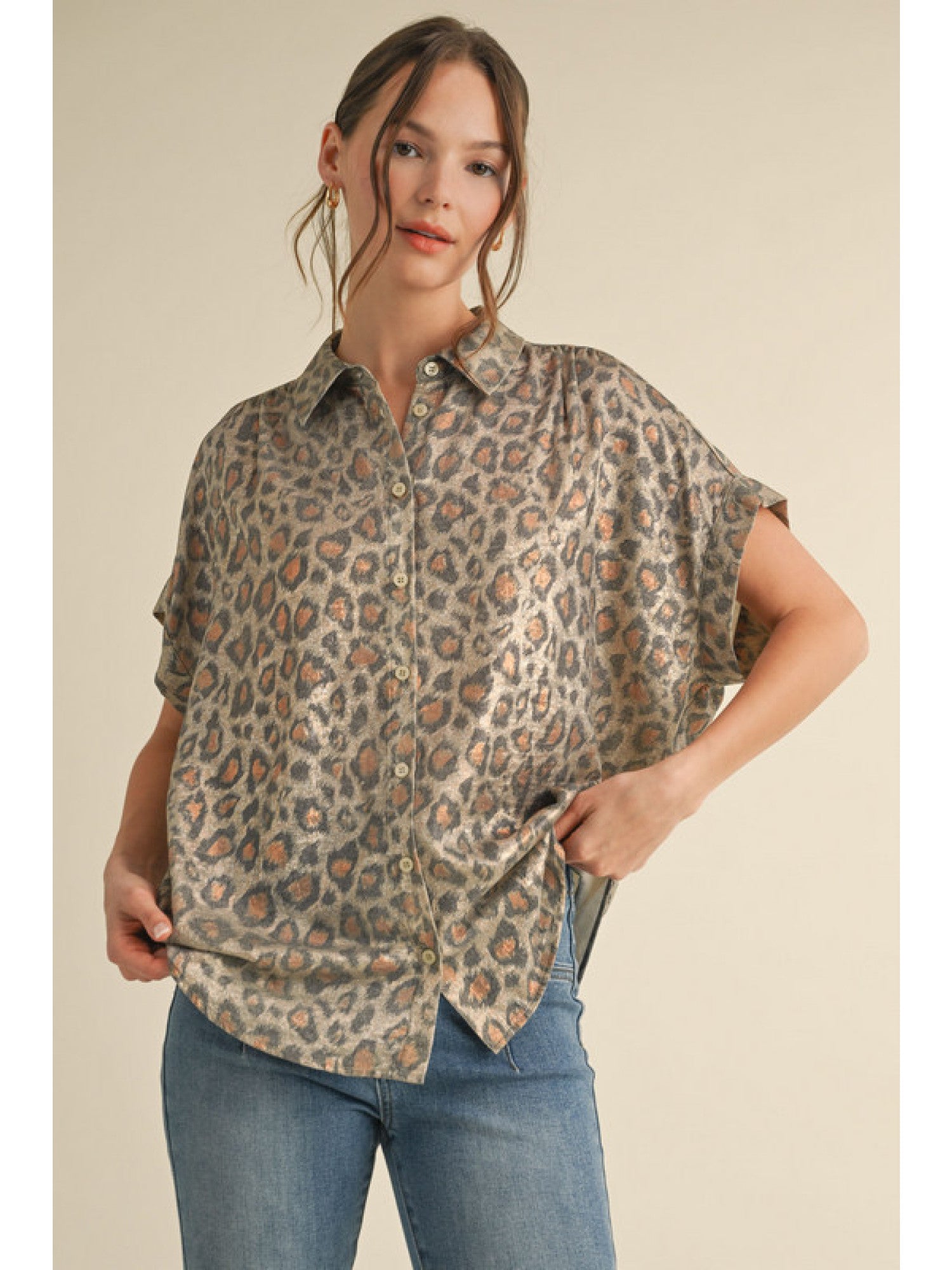 Leona Leopard Metallic Blouse