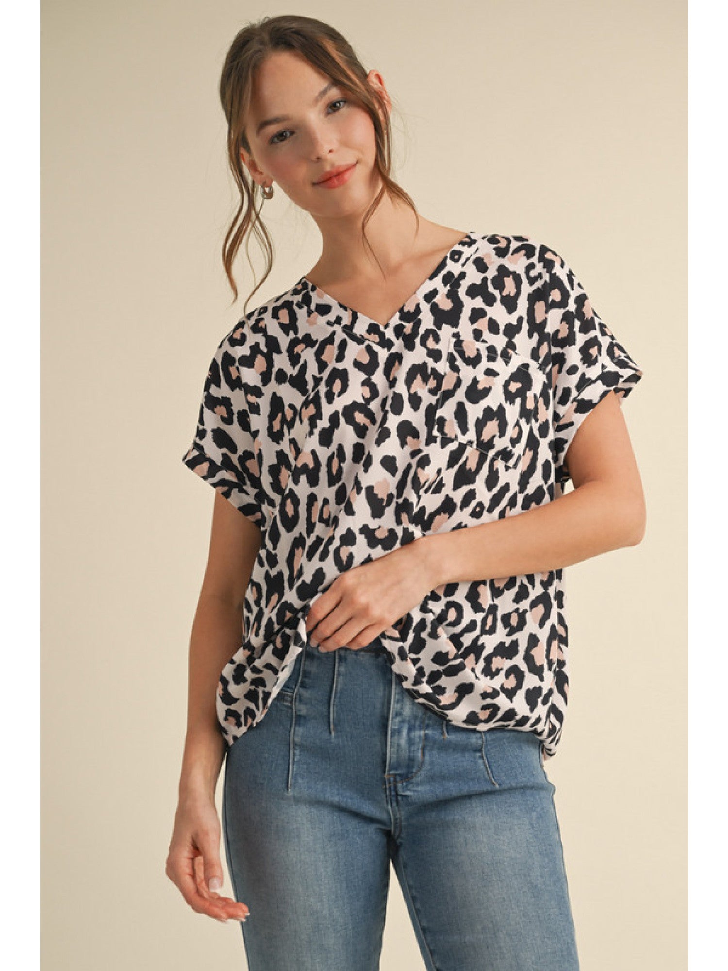 Zoe Animal Print V-Neck Blouse