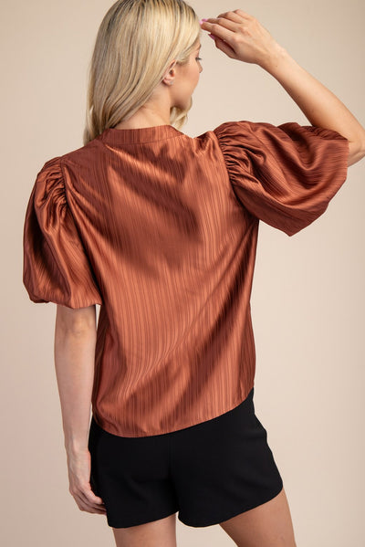 Rose V-Neck Puff-Sleeve Top