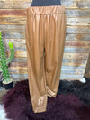 Casey Faux Leather Elastic Waist Drawsting Jogger Pants