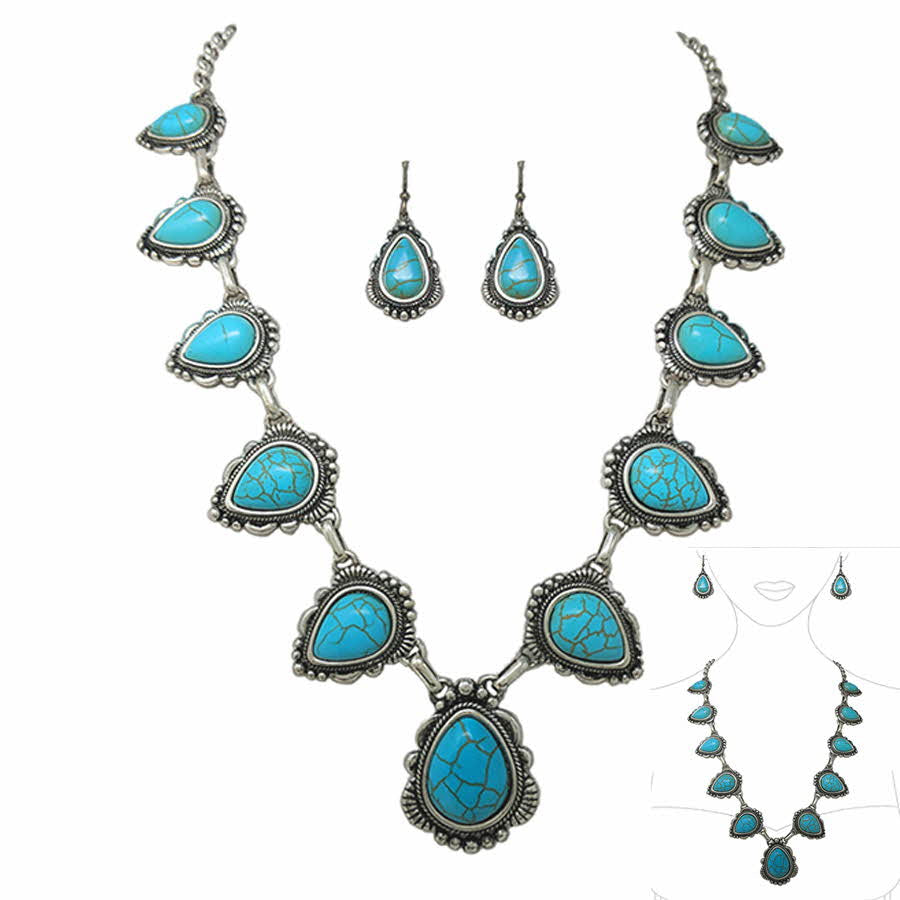 Shiner Fashion Turquoise Lariat Necklace & Earrings - Accessorize