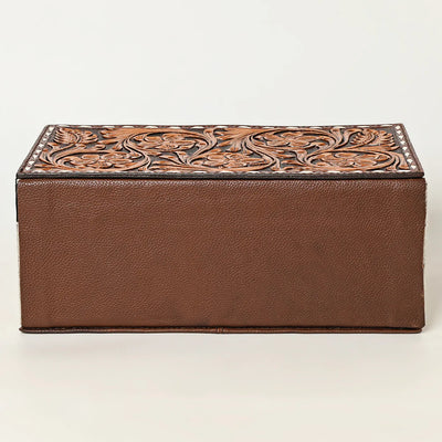 Floral Tooled Leather and Hair on Hide Jewelry Box