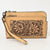 Tooled Double Flower Leather Wristlet Handbag