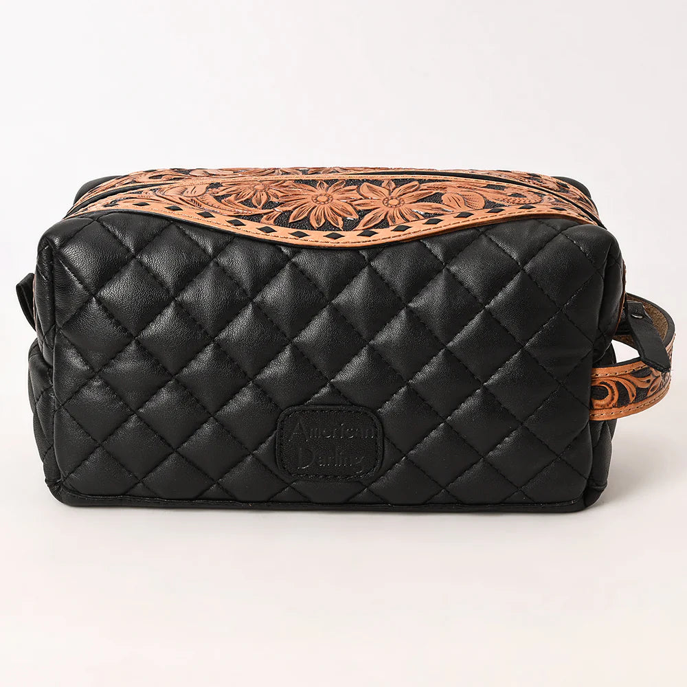 Kinsley Tooled and Quilted Leather Makeup Bag