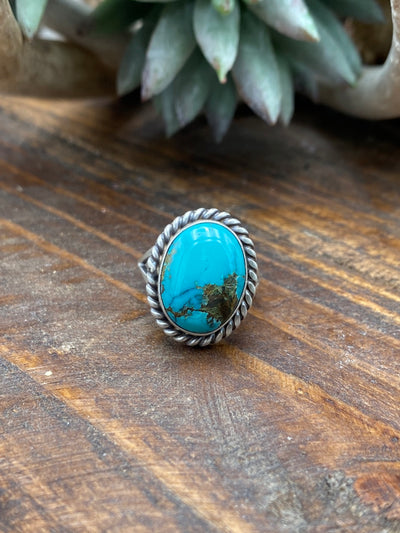 Ava Sterling Roped Oval Turquoise Ring