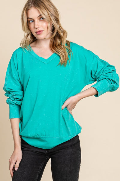 Mineral Wash Solid Long Sleeve Top