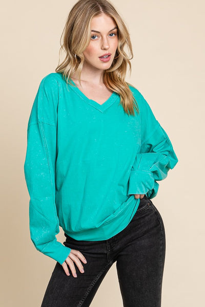 Mineral Wash Solid Long Sleeve Top