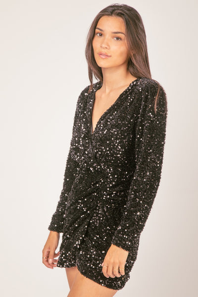 Sequin Glitter Holiday Party Wrap Mini Dress