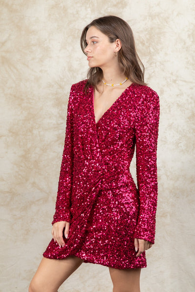 Sequin Glitter Holiday Party Wrap Mini Dress