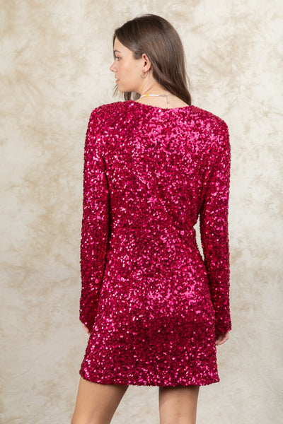 Sequin Glitter Holiday Party Wrap Mini Dress