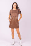 Waist Embroidered Suede & Leather Mini Dress