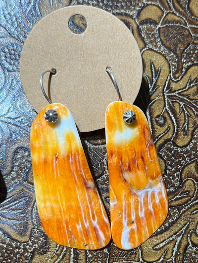 Isabel Sterling Burst Spiny Slab Earrings - Orange