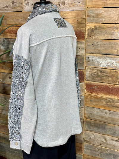 Cozy Sparkle Long Sleeve Button Front Top