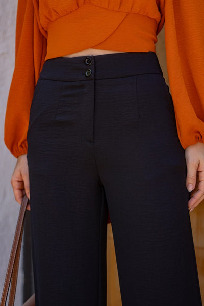 Sara Solid Woven Wide Leg Trousers