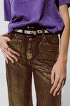 Kelly Brown Metallic Straight Leg Crop Jeans