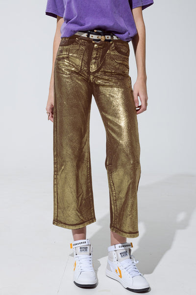 Kelly Brown Metallic Straight Leg Crop Jeans