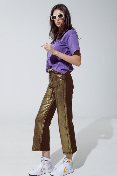 Kelly Brown Metallic Straight Leg Crop Jeans