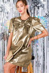 Bow Detail Metallic Mini Dress