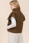 Corduroy Puffer Vest with Ruffled Sleeves