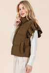 Corduroy Puffer Vest with Ruffled Sleeves