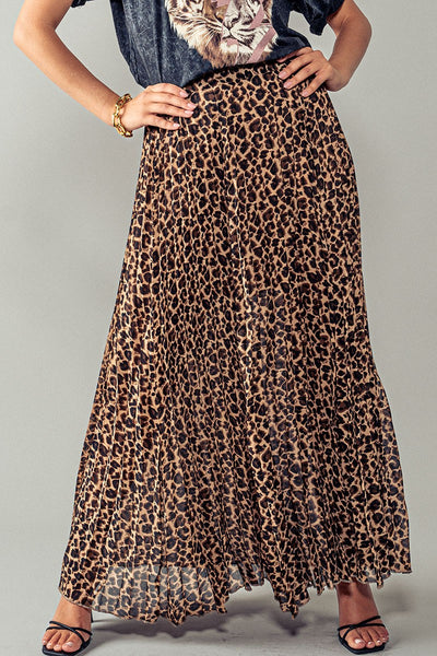 Leopard Print Pleated Maxi Skirt