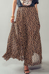 Leopard Print Pleated Maxi Skirt