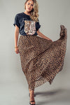 Leopard Print Pleated Maxi Skirt