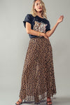 Leopard Print Pleated Maxi Skirt