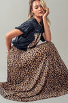 Leopard Print Pleated Maxi Skirt