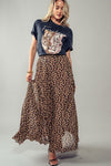 Leopard Print Pleated Maxi Skirt