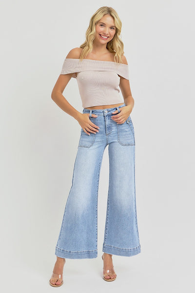 Risen High Rise Ankle Wide Leg Patch Front Pocket