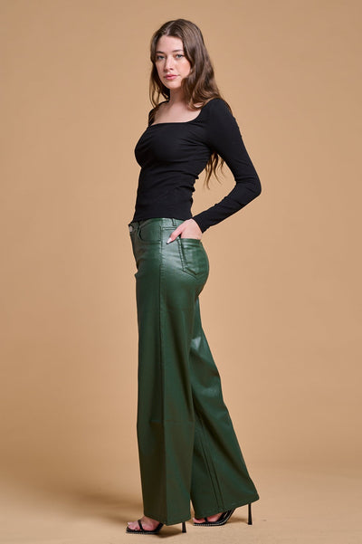 Olive Stretchy Wide Leg Jean