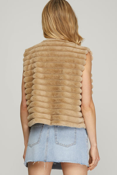 Faux Fur Open Front Toggle Button Detail Vest