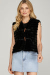 Faux Fur Open Front Toggle Button Detail Vest