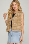 Faux Fur Open Front Toggle Button Detail Vest