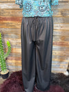 Casey Faux Leather Elastic Waist Drawsting Wide Leg Pants